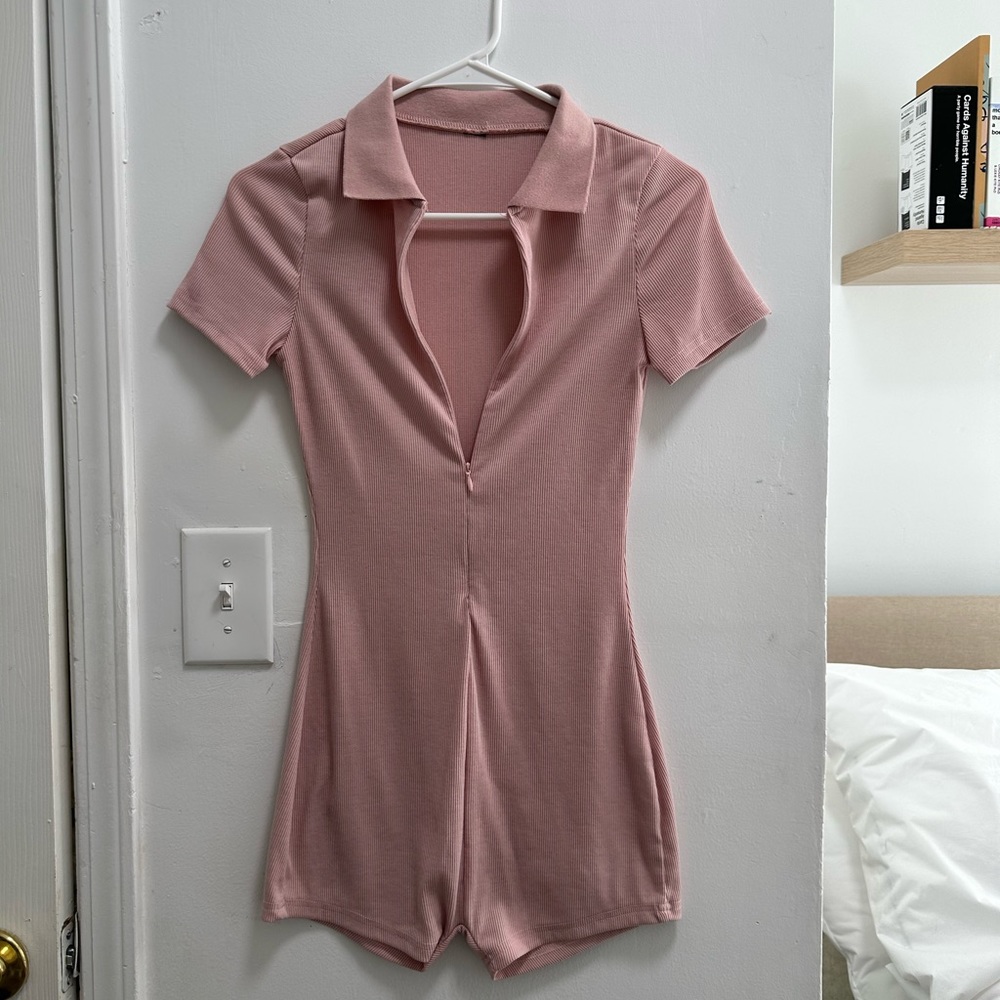 Pink and Black Zip Up Romper